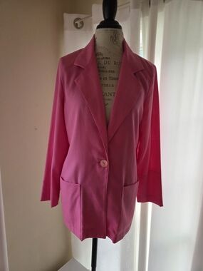 Unworn Vintage Bobbi Brooks Bright Pink Single-Button Notch Lapel Blazer
